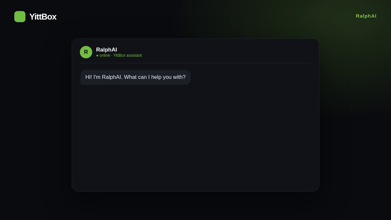 RalphAI product demo — the AI assistant answering a question in the on-site chat widget
